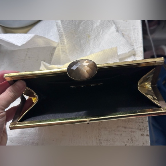 Malini Murjani Mirrored Gold “Samara” Specchio Leather Framed Clutch $625 - Picture 7 of 11